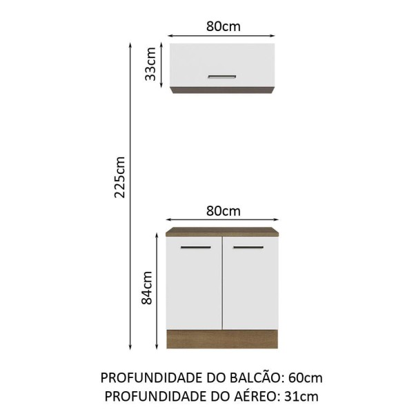 Encontraproduto.com.br - Kit com Balcão e Armário Aéreo Multiuso 80cm Rustic/Branco Agata Madesa