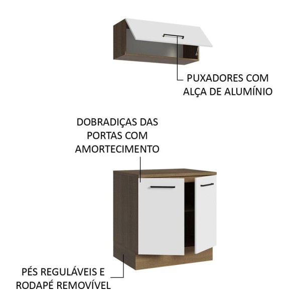 Encontraproduto.com.br - Kit com Balcão e Armário Aéreo Multiuso 80cm Rustic/Branco Agata Madesa