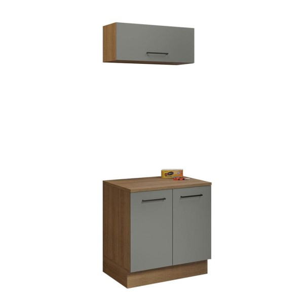 Encontraproduto.com.br - Kit com Balcão e Armário Aéreo Multiuso 80cm Rustic/Cinza Agata Madesa