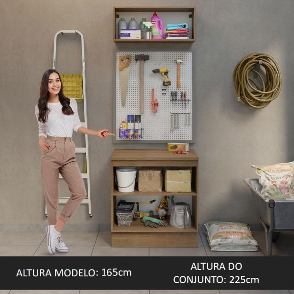 Encontraproduto.com.br - Kit com Balcão e Armário Aéreo Multiuso 80cm Rustic/Cinza Agata Madesa