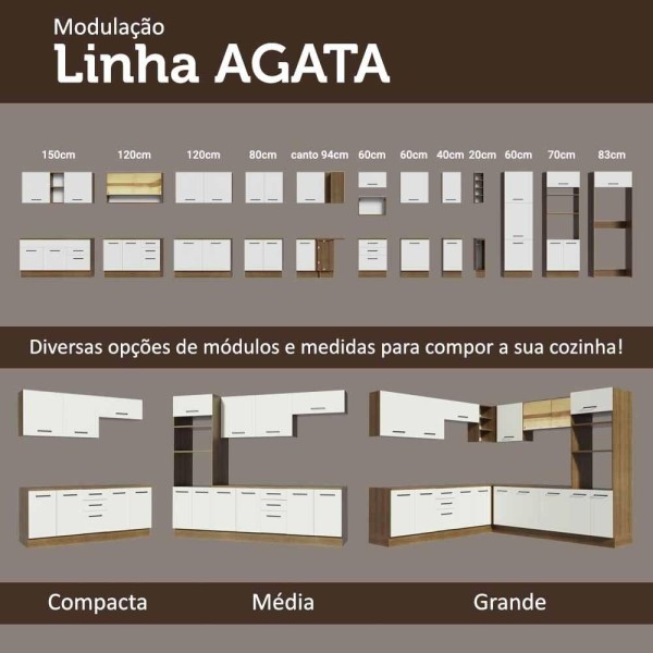 Encontraproduto.com.br - Balcão Multiuso 120cm 2 Portas 3 Gavetas Rustic/Branco Agata Madesa