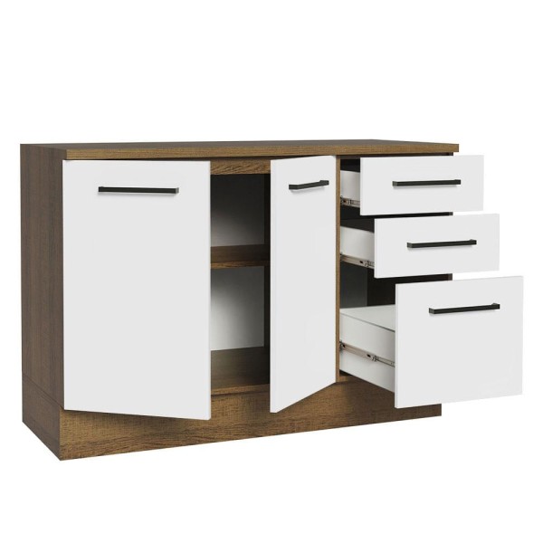 Encontraproduto.com.br - Balcão Multiuso 120cm 2 Portas 3 Gavetas Rustic/Branco Agata Madesa