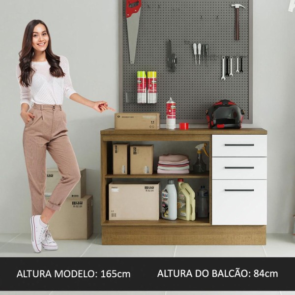 Encontraproduto.com.br - Balcão Multiuso 120cm 2 Portas 3 Gavetas Rustic/Branco Agata Madesa