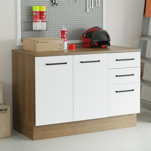 Encontraproduto.com.br - Balcão Multiuso 120cm 2 Portas 3 Gavetas Rustic/Branco Agata Madesa