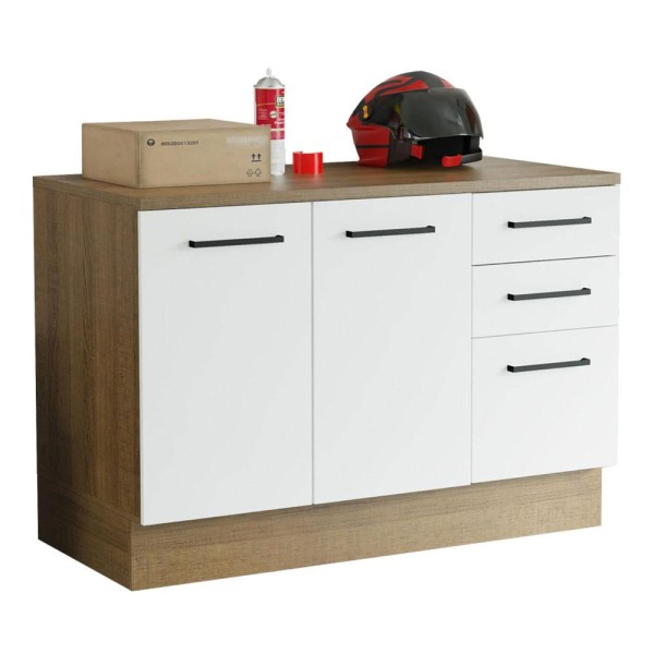 Encontraproduto.com.br - Balcão Multiuso 120cm 2 Portas 3 Gavetas Rustic/Branco Agata Madesa