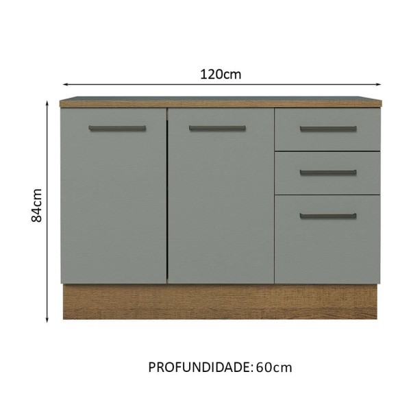 Encontraproduto.com.br - Balcão Multiuso 120cm 2 Portas 3 Gavetas Rustic/Cinza Agata Madesa