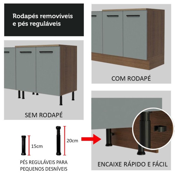 Encontraproduto.com.br - Balcão Multiuso 120cm 2 Portas 3 Gavetas Rustic/Cinza Agata Madesa