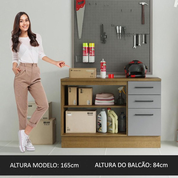 Encontraproduto.com.br - Balcão Multiuso 120cm 2 Portas 3 Gavetas Rustic/Cinza Agata Madesa