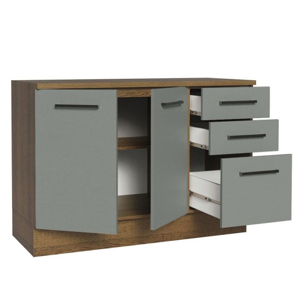 Encontraproduto.com.br - Balcão Multiuso 120cm 2 Portas 3 Gavetas Rustic/Cinza Agata Madesa