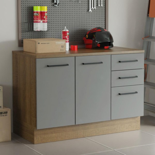 Encontraproduto.com.br - Balcão Multiuso 120cm 2 Portas 3 Gavetas Rustic/Cinza Agata Madesa