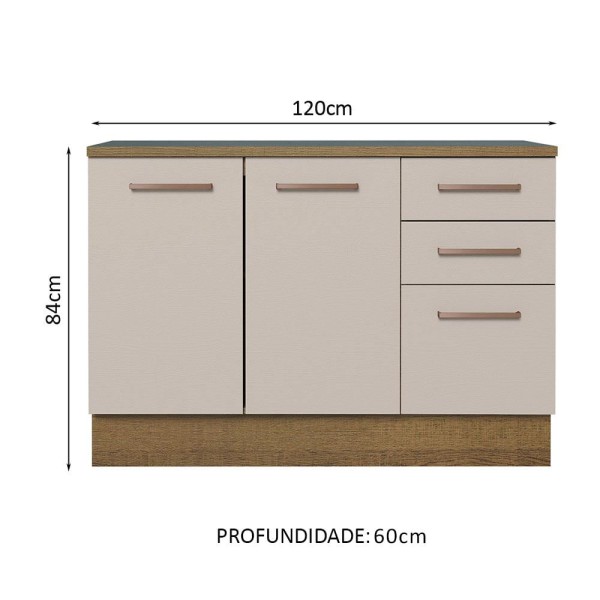 Encontraproduto.com.br - Balcão Multiuso 120cm 2 Portas 3 Gavetas Rustic/Crema Agata Madesa
