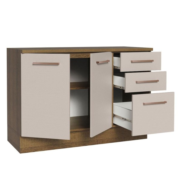 Encontraproduto.com.br - Balcão Multiuso 120cm 2 Portas 3 Gavetas Rustic/Crema Agata Madesa