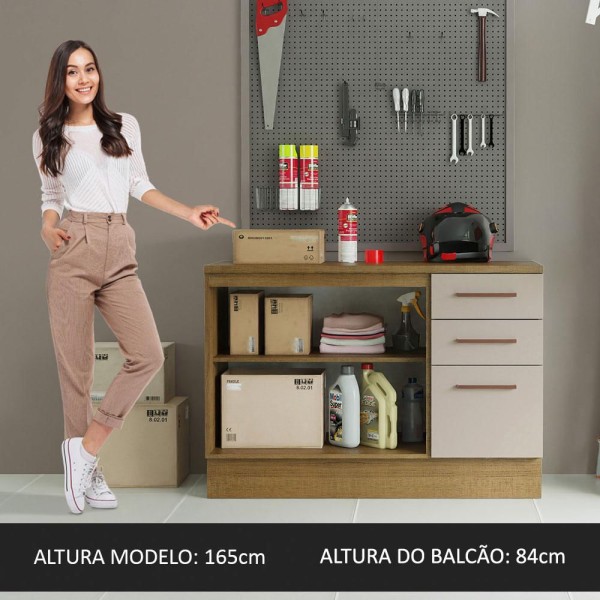 Encontraproduto.com.br - Balcão Multiuso 120cm 2 Portas 3 Gavetas Rustic/Crema Agata Madesa