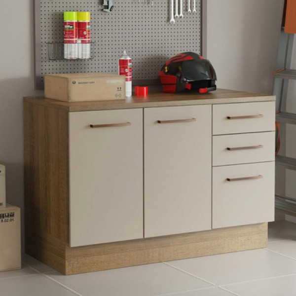 Encontraproduto.com.br - Balcão Multiuso 120cm 2 Portas 3 Gavetas Rustic/Crema Agata Madesa