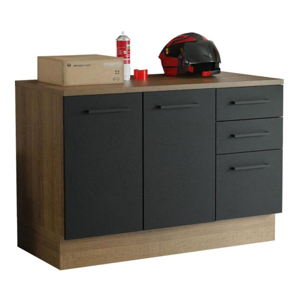 Encontraproduto.com.br - Balcão Multiuso 120cm 2 Portas 3 Gavetas Rustic/Preto Agata Madesa