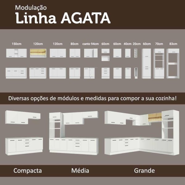 Encontraproduto.com.br - Kit com Balcão e Armário Aéreo Multiuso 120cm Branco Agata Madesa
