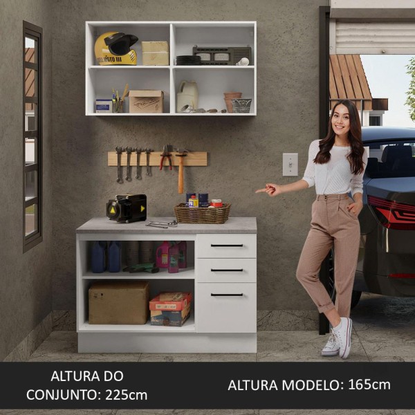 Encontraproduto.com.br - Kit com Balcão e Armário Aéreo Multiuso 120cm Branco Agata Madesa