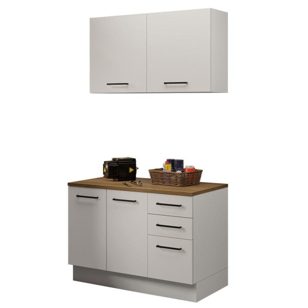Encontraproduto.com.br - Kit com Balcão e Armário Aéreo Multiuso 120cm Branco/Rustic Agata Madesa