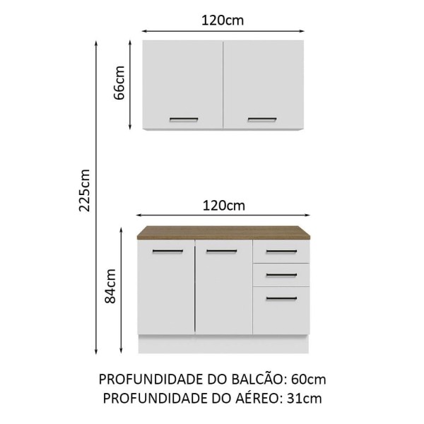 Encontraproduto.com.br - Kit com Balcão e Armário Aéreo Multiuso 120cm Branco/Rustic Agata Madesa