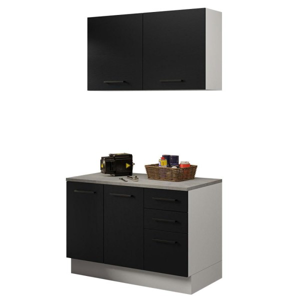 Encontraproduto.com.br - Kit com Balcão e Armário Aéreo Multiuso 120cm Branco/Preto Agata Madesa