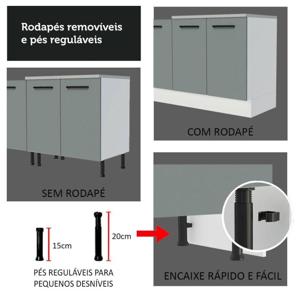 Encontraproduto.com.br - Kit com Balcão e Armário Aéreo Multiuso 120cm Branco/Cinza Agata Madesa