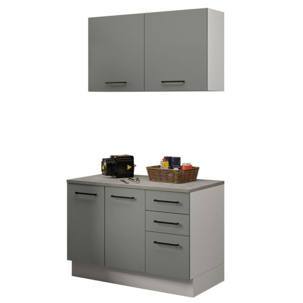 Encontraproduto.com.br - Kit com Balcão e Armário Aéreo Multiuso 120cm Branco/Cinza Agata Madesa