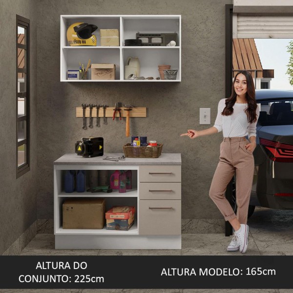 Encontraproduto.com.br - Kit com Balcão e Armário Aéreo Multiuso 120cm Branco/Crema Agata Madesa