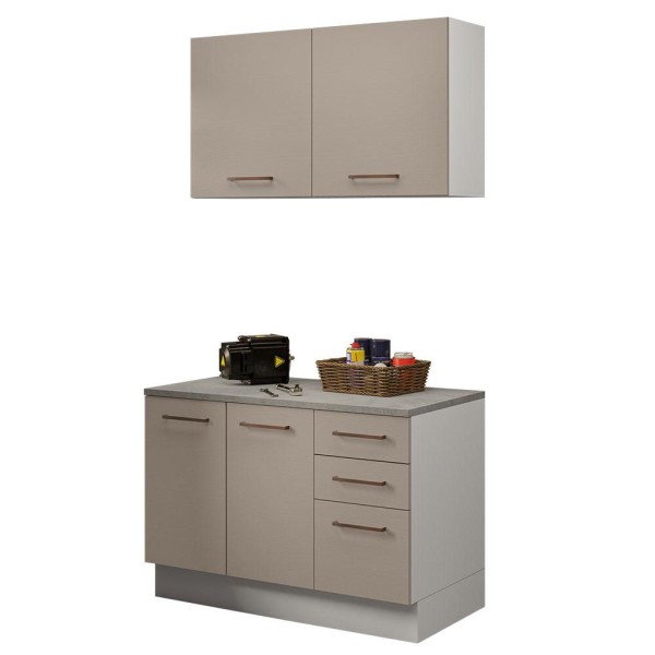Encontraproduto.com.br - Kit com Balcão e Armário Aéreo Multiuso 120cm Branco/Crema Agata Madesa