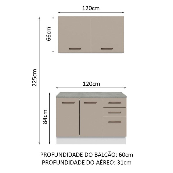 Encontraproduto.com.br - Kit com Balcão e Armário Aéreo Multiuso 120cm Branco/Crema Agata Madesa