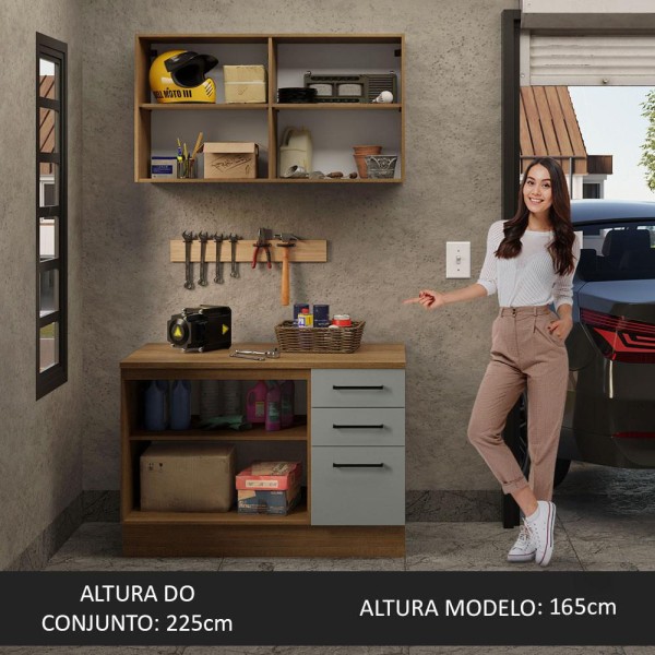 Encontraproduto.com.br - Kit com Balcão e Armário Aéreo Multiuso 120cm Rustic/Cinza Agata Madesa