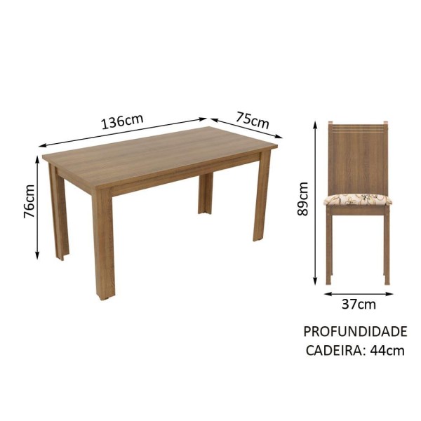 Encontraproduto.com.br - Conjunto Sala de Jantar Rosie Madesa Mesa Tampo de Madeira com 4 Cadeiras Rustic/Floral Lírio Bege