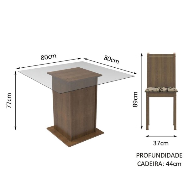 Encontraproduto.com.br - Conjunto Sala de Jantar Madesa Magda Mesa Tampo de Vidro com 4 Cadeiras Rustic/Bege Marrom