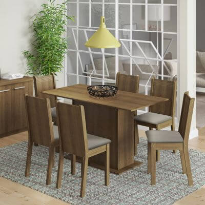 Conjunto Sala de Jantar Celeny Madesa Mesa Tampo de Madeira com 6 Cadeiras Rustic/Floral Hibiscos