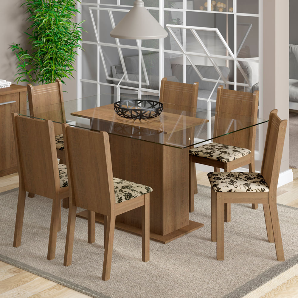 Encontraproduto.com.br - Conjunto Sala de Jantar Molly Madesa Mesa Tampo de Vidro com 6 Cadeiras