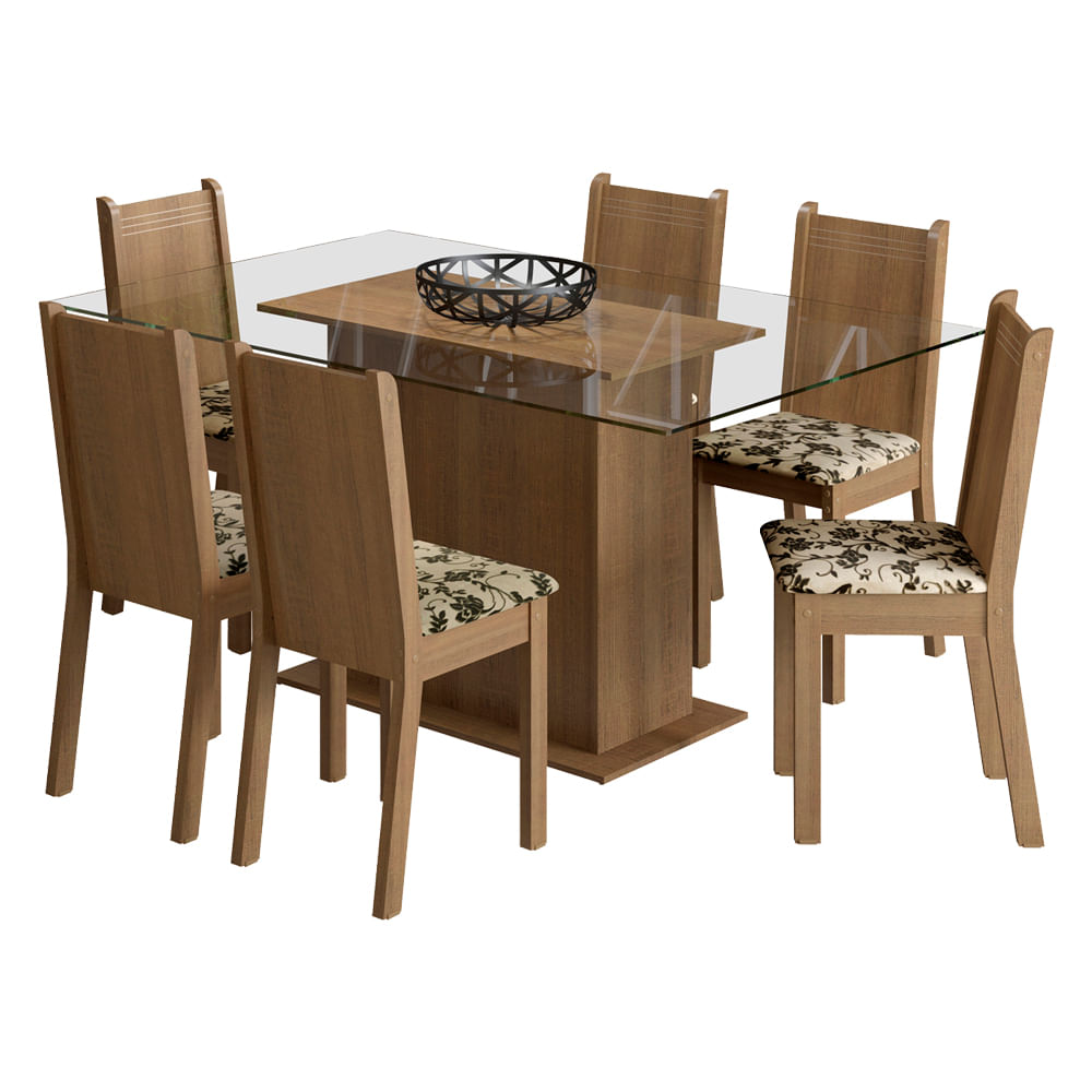 Encontraproduto.com.br - Conjunto Sala de Jantar Molly Madesa Mesa Tampo de Vidro com 6 Cadeiras