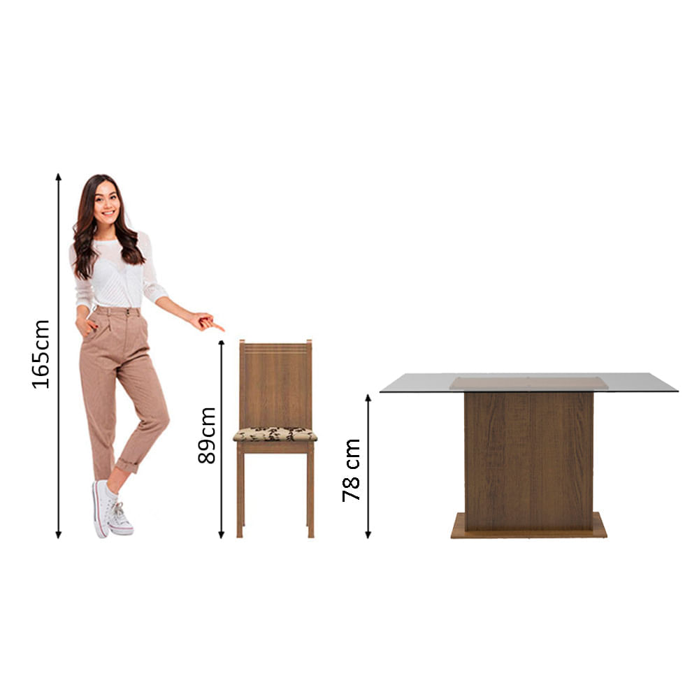 Encontraproduto.com.br - Conjunto Sala de Jantar Molly Madesa Mesa Tampo de Vidro com 6 Cadeiras