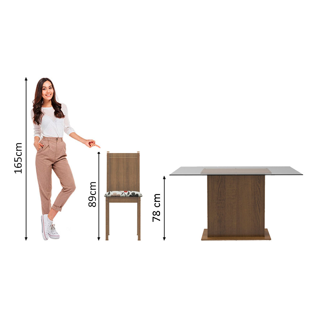 Encontraproduto.com.br - Conjunto Sala de Jantar Madesa Molly Mesa Tampo de Vidro com 6 Cadeiras Rustic/Floral Hibiscos