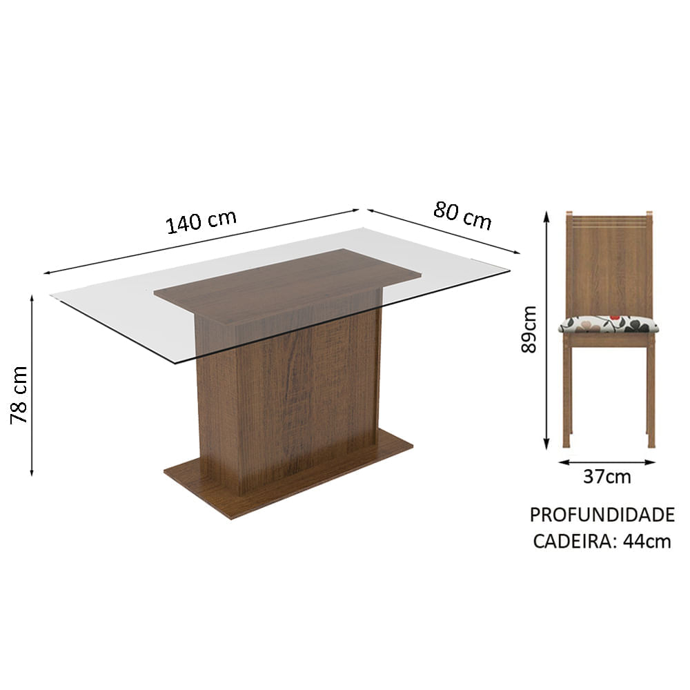 Encontraproduto.com.br - Conjunto Sala de Jantar Madesa Molly Mesa Tampo de Vidro com 6 Cadeiras Rustic/Floral Hibiscos