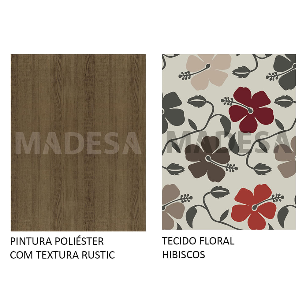 Encontraproduto.com.br - Conjunto Sala de Jantar Madesa Molly Mesa Tampo de Vidro com 6 Cadeiras Rustic/Floral Hibiscos