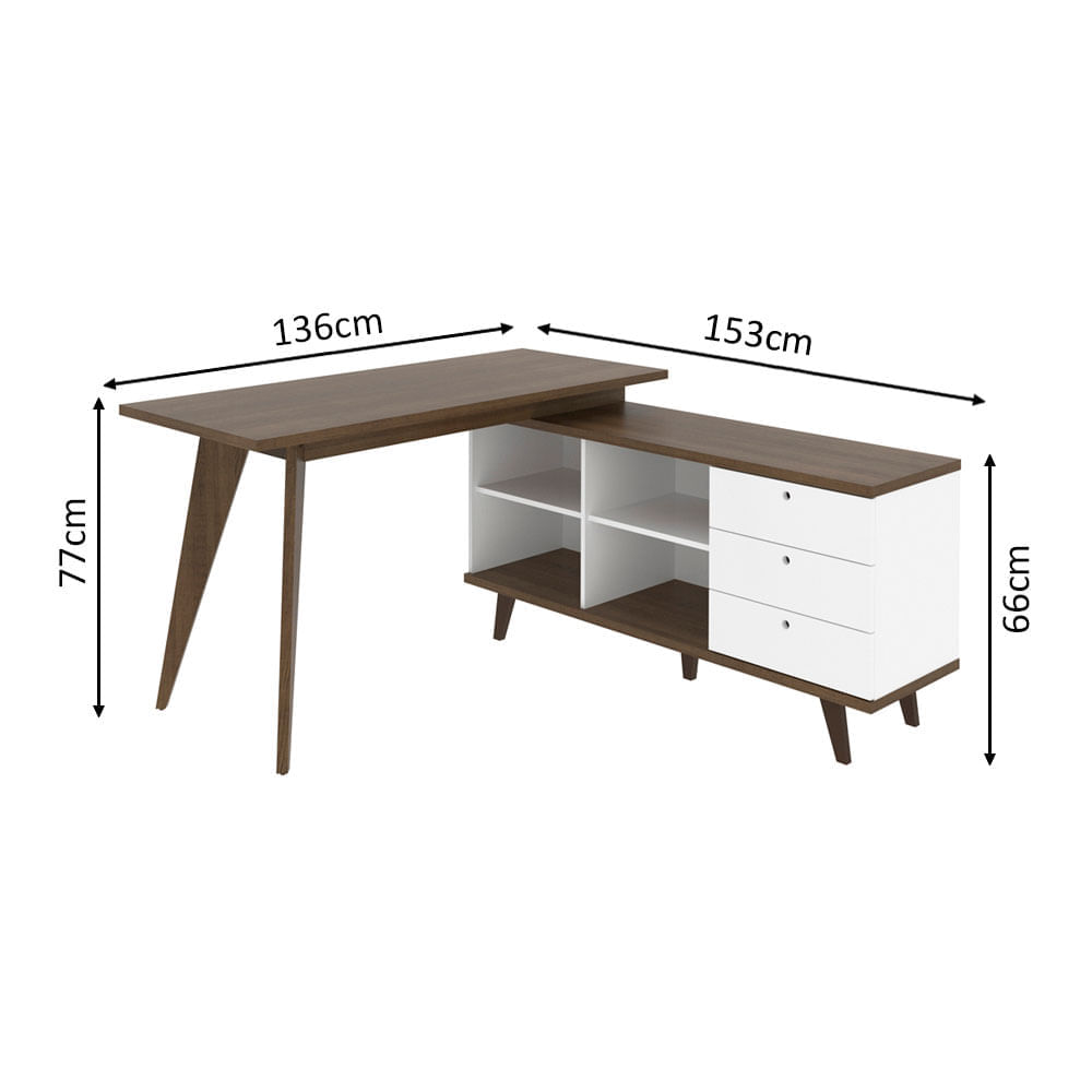 Encontraproduto.com.br - Escrivaninha Madesa Tutti Colors 3 Gavetas Rustic/Branco