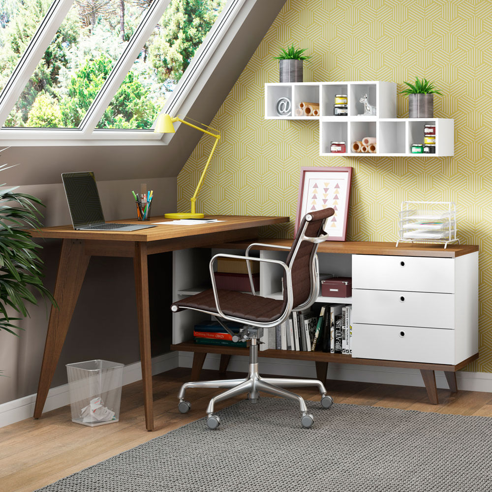 Encontraproduto.com.br - Escrivaninha Madesa Tutti Colors 3 Gavetas Rustic/Branco