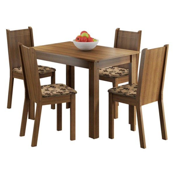 Encontraproduto.com.br - Conjunto Sala de Jantar Madesa Rute Mesa Tampo de Madeira com 4 Cadeiras Rustic/Bege Marrom