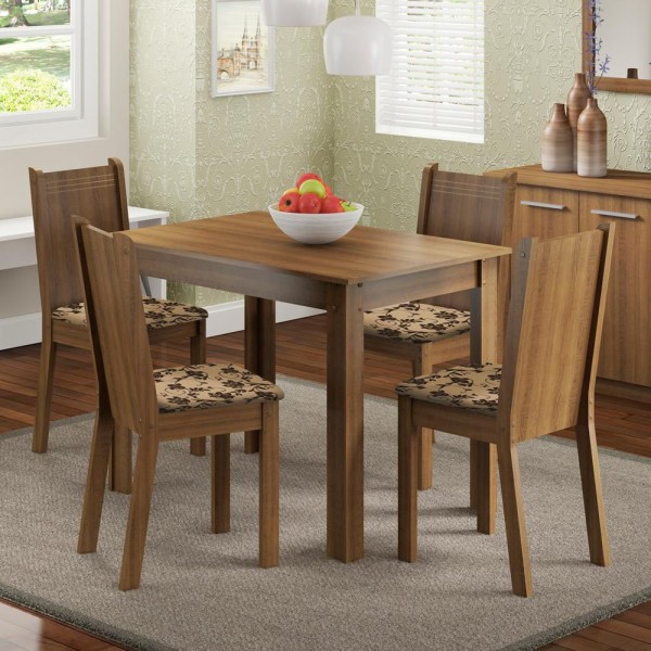 Encontraproduto.com.br - Conjunto Sala de Jantar Madesa Rute Mesa Tampo de Madeira com 4 Cadeiras Rustic/Bege Marrom