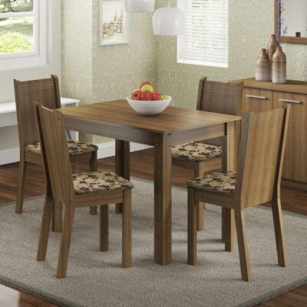 Encontraproduto.com.br - Conjunto Sala de Jantar Madesa Rute Mesa Tampo de Madeira com 4 Cadeiras Rustic/Bege Marrom