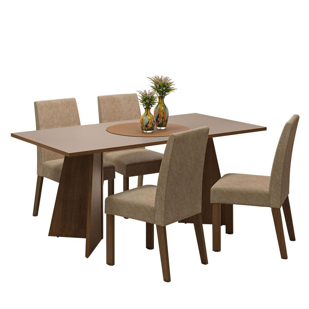Encontraproduto.com.br - Conjunto Sala de Jantar Mesa Tampo de Madeira 4 Cadeiras Rustic/Crema/Imperial April Madesa