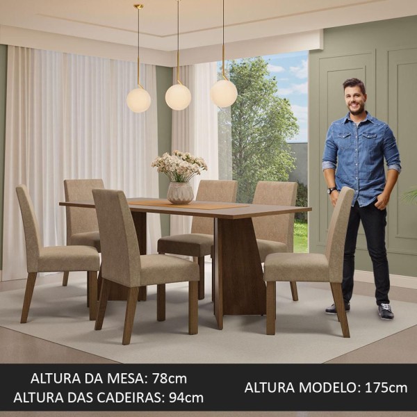 Encontraproduto.com.br - Conjunto Sala de Jantar Mesa Tampo de Madeira 6 Cadeiras Rustic/Crema/Imperial Simone Madesa