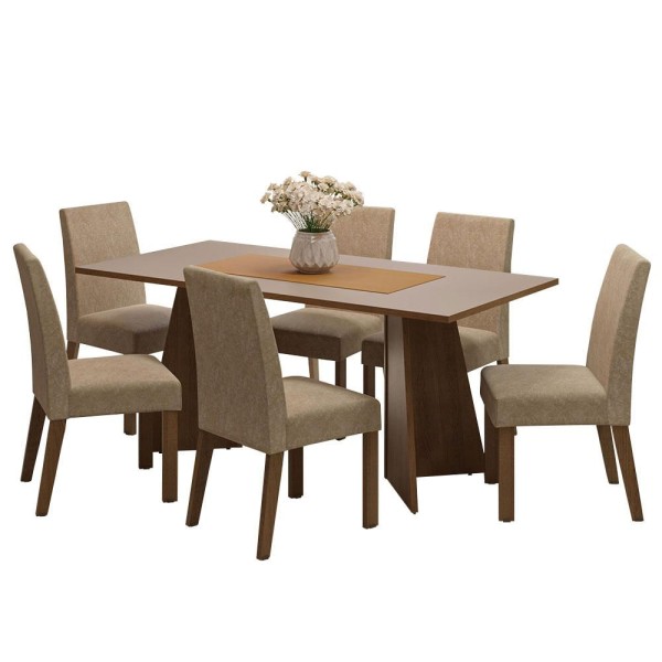 Encontraproduto.com.br - Conjunto Sala de Jantar Mesa Tampo de Madeira 6 Cadeiras Rustic/Crema/Imperial Simone Madesa