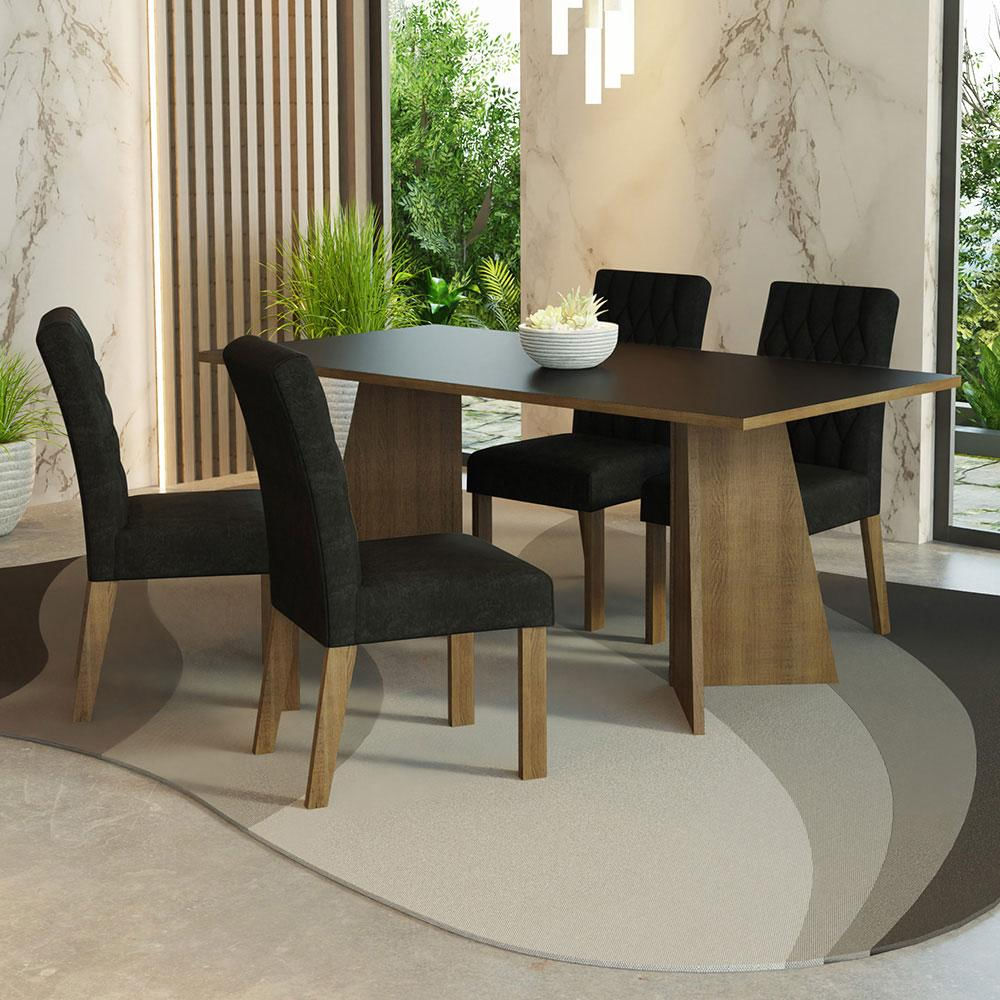 Encontraproduto.com.br - Conjunto Sala de Jantar Mesa Tampo de Madeira 4 Cadeiras Rustic/Preto/Oxford Ruby Madesa