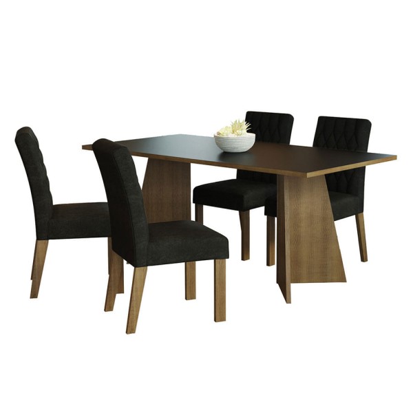 Encontraproduto.com.br - Conjunto Sala de Jantar Mesa Tampo de Madeira 4 Cadeiras Rustic/Preto/Oxford Ruby Madesa