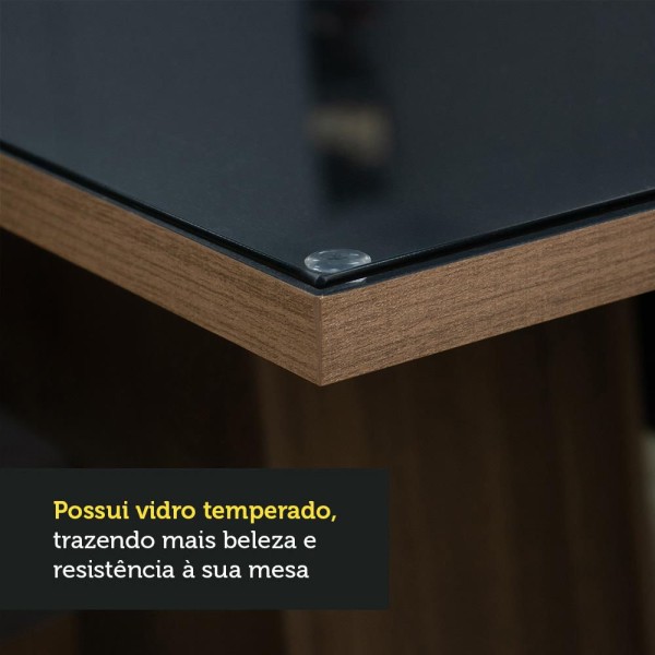 Encontraproduto.com.br - Conjunto Sala de Jantar Mesa Tampo de Vidro 4 Cadeiras Rustic/Preto/Oxford Harper Madesa